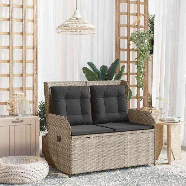 ARDEBO.de - Gartenbank Hellgrau Poly-Rattan