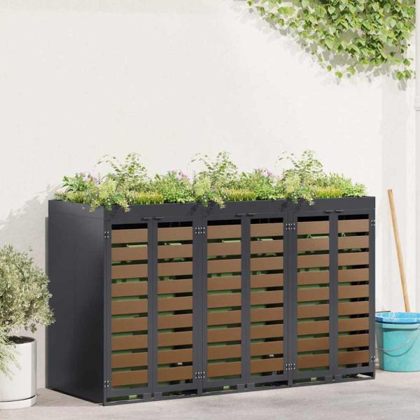 ARDEBO.de - Mülltonnenbox für 3 Behälter Stahl Anthrazit