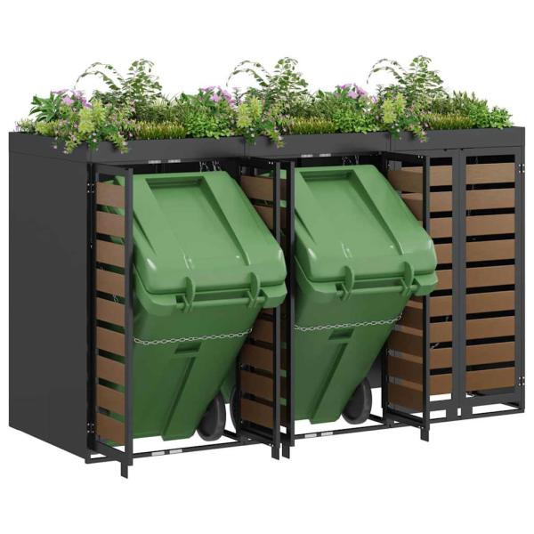 Mülltonnenbox für 3 Behälter Stahl Anthrazit