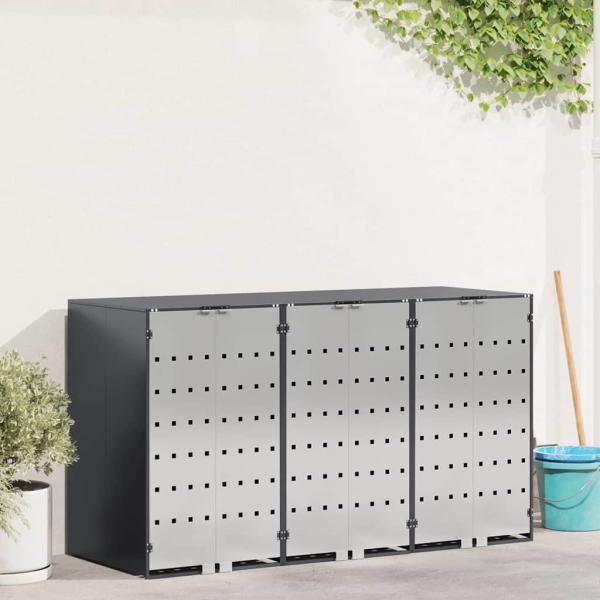 ARDEBO.de - Mülltonnenbox für 3 Behälter Edelstahl Anthrazit