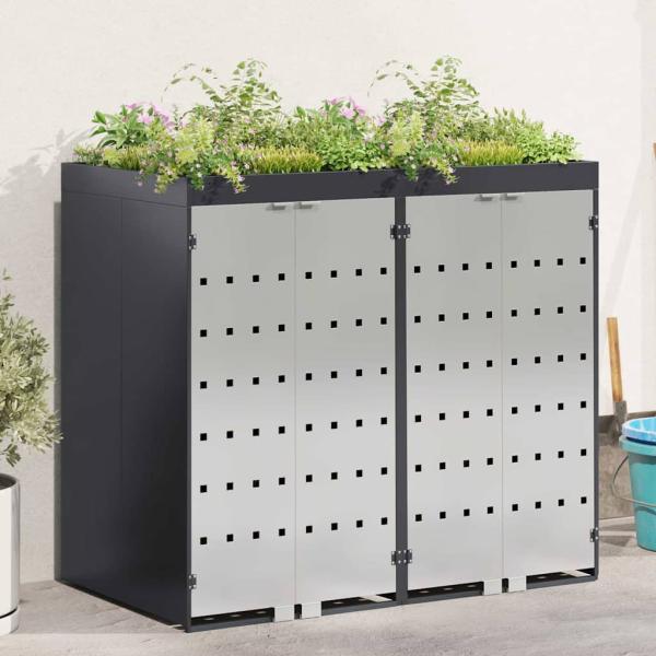 ARDEBO.de - Mülltonnenbox für 2 Behälter Edelstahl Anthrazit
