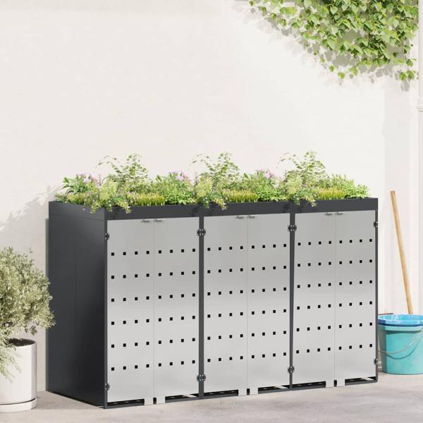 ARDEBO.de - Mülltonnenbox für 3 Behälter Edelstahl Anthrazit