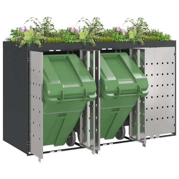 Mülltonnenbox für 3 Behälter Edelstahl Anthrazit