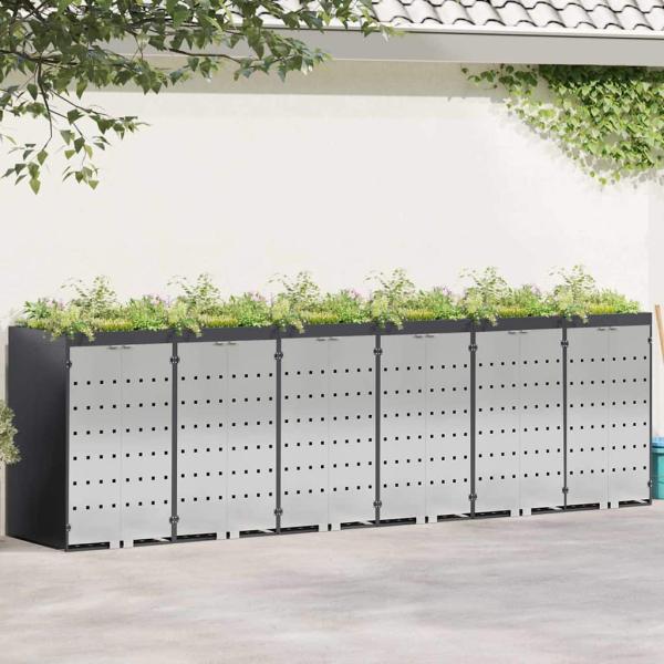 ARDEBO.de - Mülltonnenbox für 6 Behälter Edelstahl Anthrazit