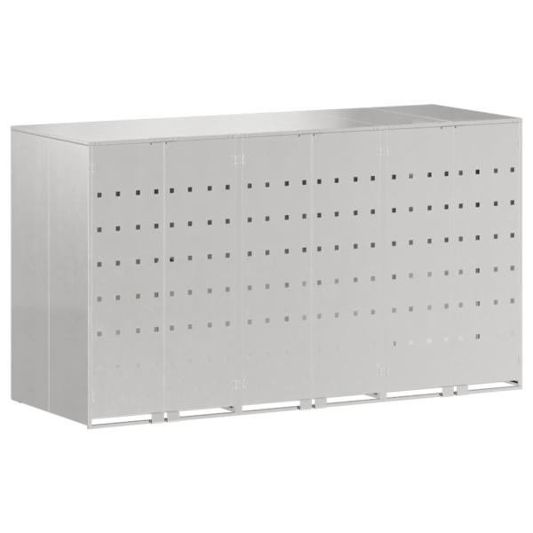 Mülltonnenbox für 3 Behälter Edelstahl Silber
