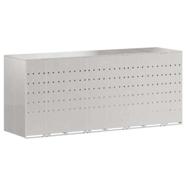 Mülltonnenbox für 4 Behälter Edelstahl Silber