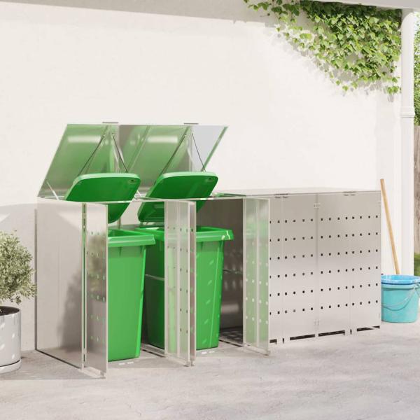 Mülltonnenbox für 4 Behälter Edelstahl Silber