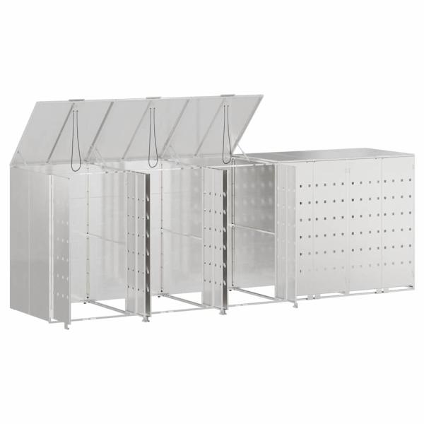 Mülltonnenbox für 5 Behälter Edelstahl Silber