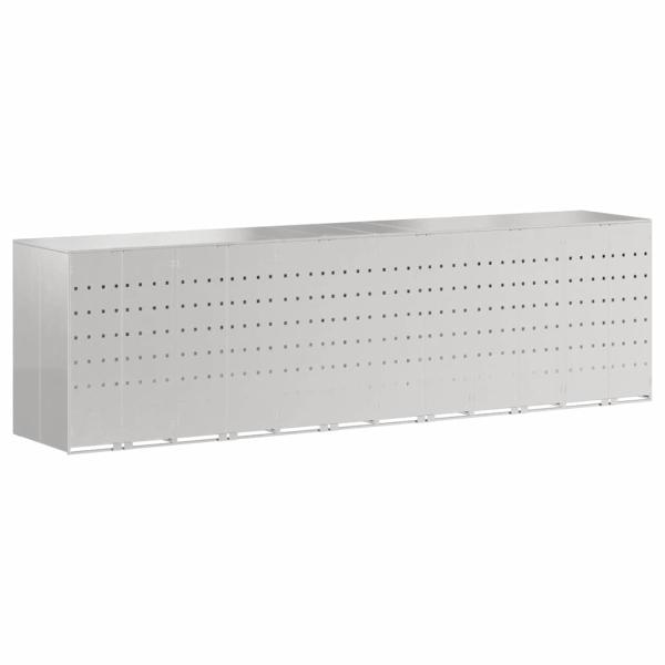 Mülltonnenbox für 6 Behälter Edelstahl Silber