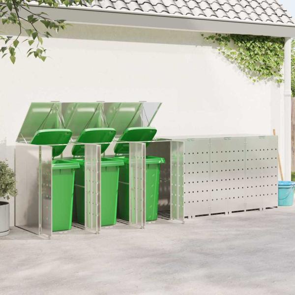 Mülltonnenbox für 6 Behälter Edelstahl Silber