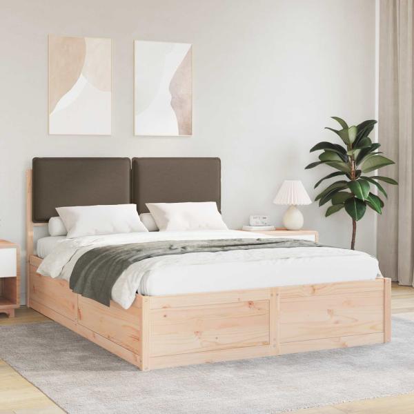 ARDEBO.de - Bettgestell mit gepolstertem Kopfteil Taupe 135 x 190 cm