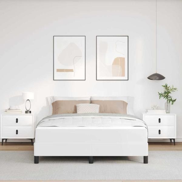 Bettrahmen mit Matratze Reinweiß 160 x 200 cm Stoff