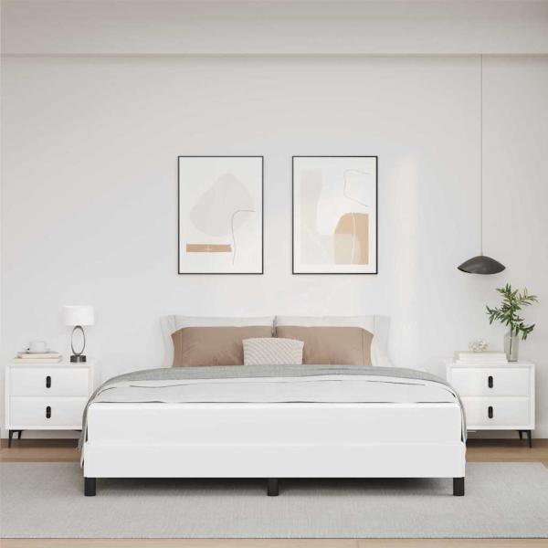 Bettrahmen mit Matratze Reinweiß 180 x 200 cm Stoff