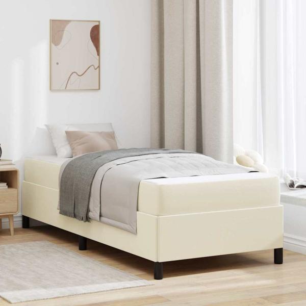 ARDEBO.de - Bettrahmen mit Matratze Creme 90 x 190 cm Stoff