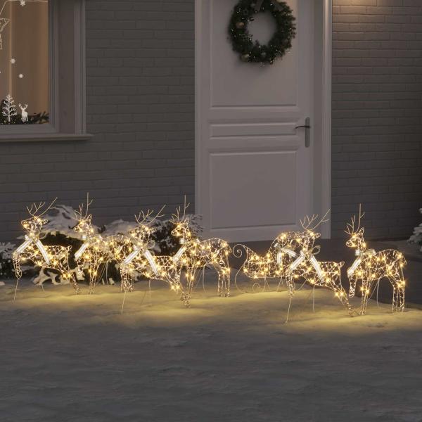 ARDEBO.de - LED Rentiere 7 Stk. Gold 44 x 18 x 65,5 cm PET 40 LEDs