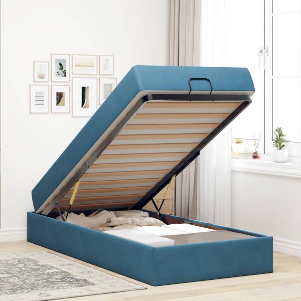 Bettgestell mit Matratze 2 Stk. Blau Samt