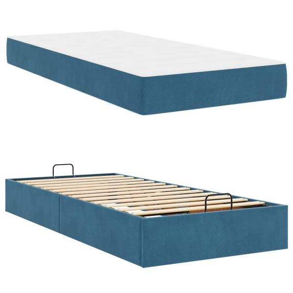 Bettgestell mit Matratze 2 Stk. Blau Samt