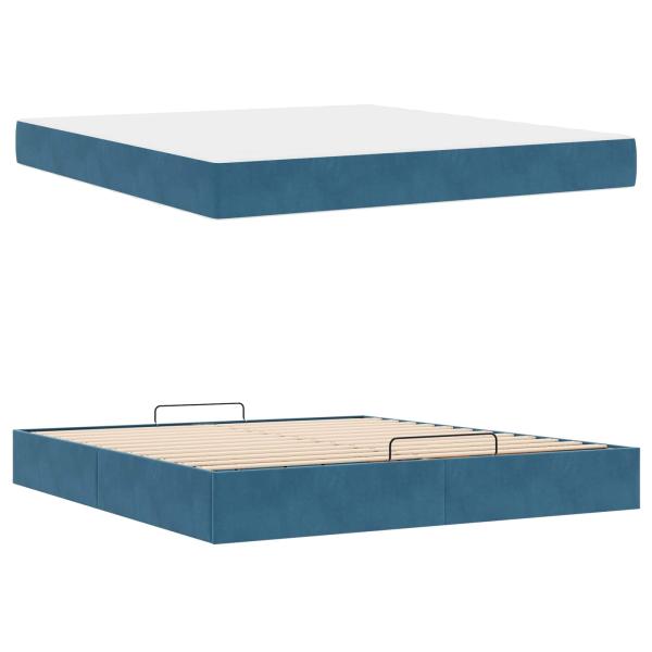 Bettgestell mit Matratze 2 Stk. Blau Samt