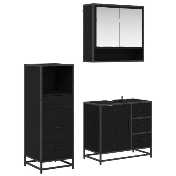 Badezimmermöbel-Set 3 stk. Schwarz Eichen-Optik 65 x 33 x 60 cm