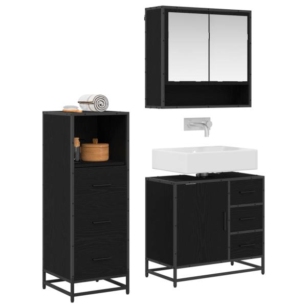 Badezimmermöbel-Set 3 stk. Schwarz Eichen-Optik 65 x 33 x 60 cm