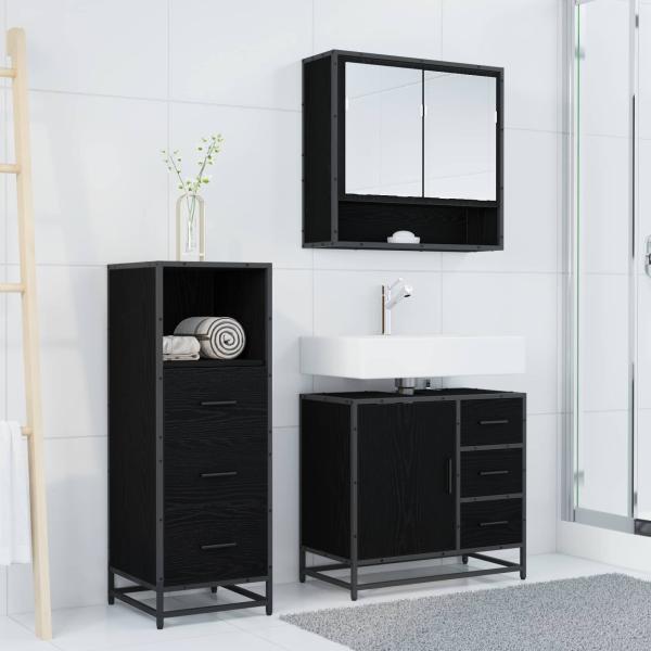 Badezimmermöbel-Set 3 stk. Schwarz Eichen-Optik 65 x 33 x 60 cm