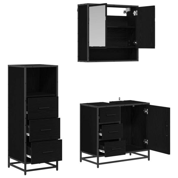 Badezimmermöbel-Set 3 stk. Schwarz Eichen-Optik 65 x 33 x 60 cm