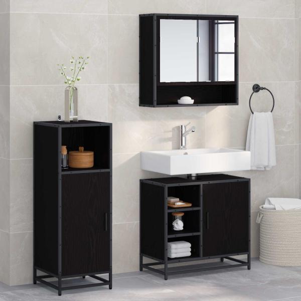 ARDEBO.de - Badezimmermöbel-Set 3 stk. Schwarz Eichen-Optik