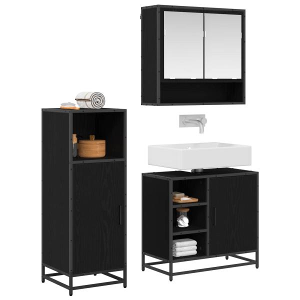 Badezimmermöbel-Set 3 stk. Schwarz Eichen-Optik
