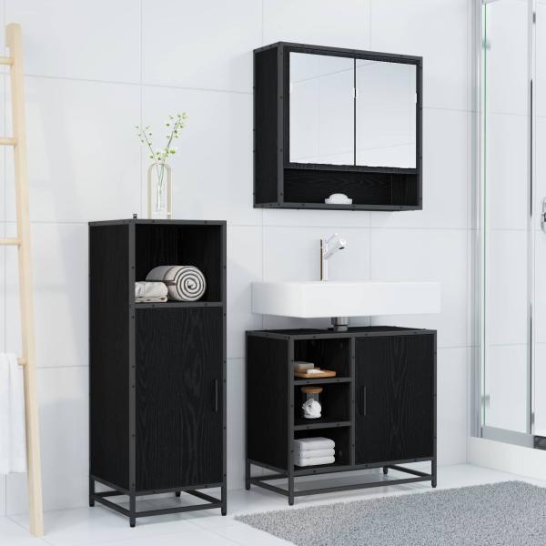 Badezimmermöbel-Set 3 stk. Schwarz Eichen-Optik