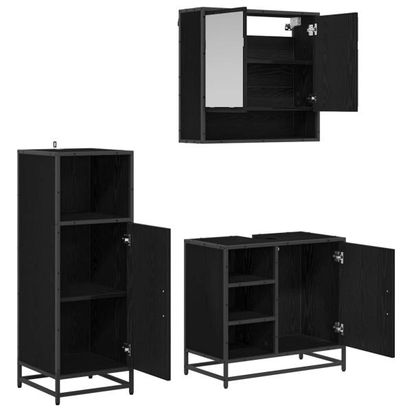 Badezimmermöbel-Set 3 stk. Schwarz Eichen-Optik