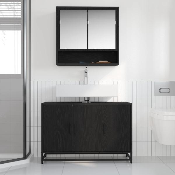 Badezimmermöbel-Set 2 stk. Schwarz Eichen-Optik 90 x 33 x 60 cm