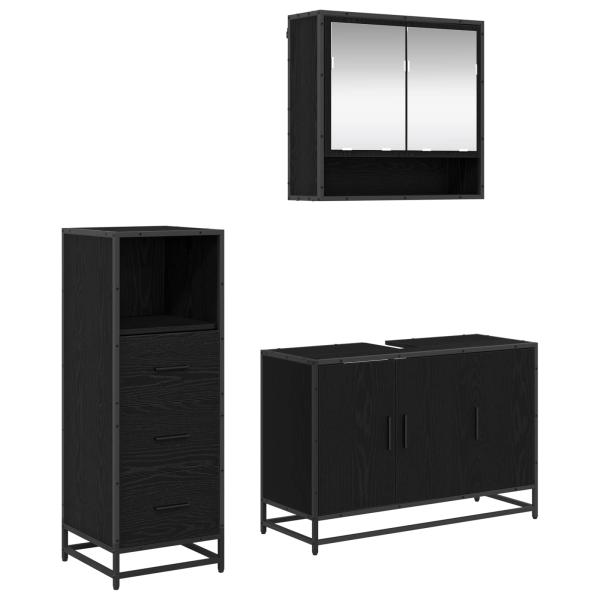 Badezimmermöbel-Set 3 Stk. Schwarz Eichen-Optik Holzwerkstoff