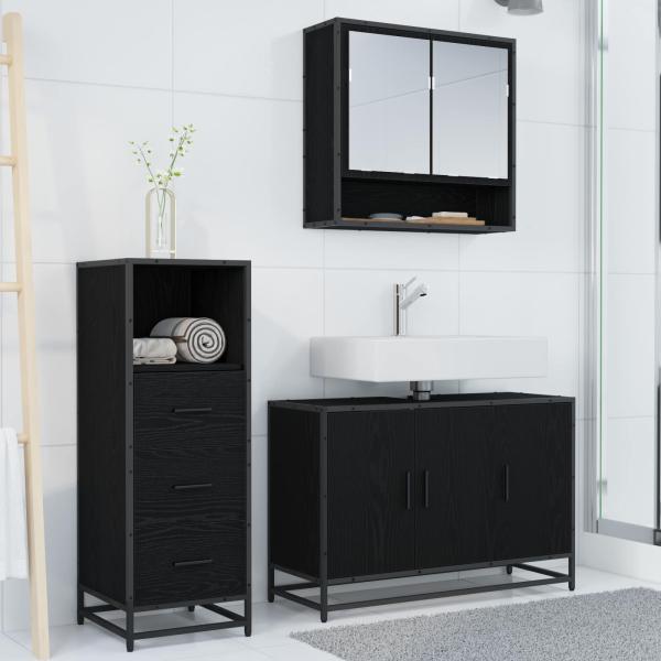 Badezimmermöbel-Set 3 Stk. Schwarz Eichen-Optik Holzwerkstoff