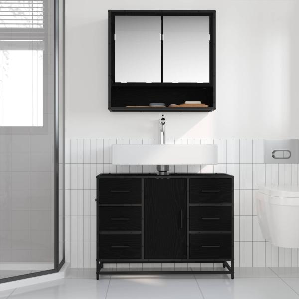 Badezimmermöbel-Set 2 stk. Schwarz Eichen-Optik 80 x 33 x 60 cm