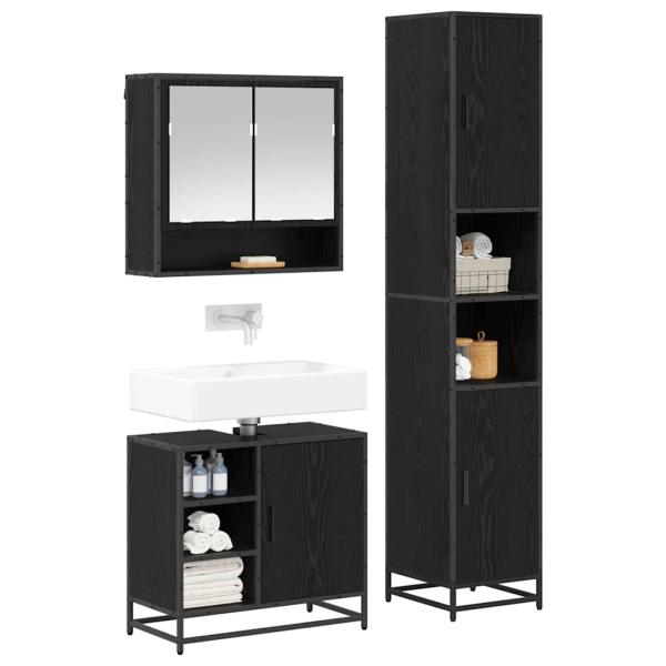 Badezimmermöbel-Set 3 Stk. Schwarz Eichen-Optik Holzwerkstoff