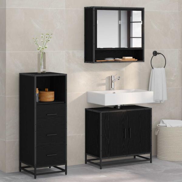 ARDEBO.de - Badezimmermöbel-Set 3 stk. Schwarz Eichen-Optik 65 x 33 x 60 cm