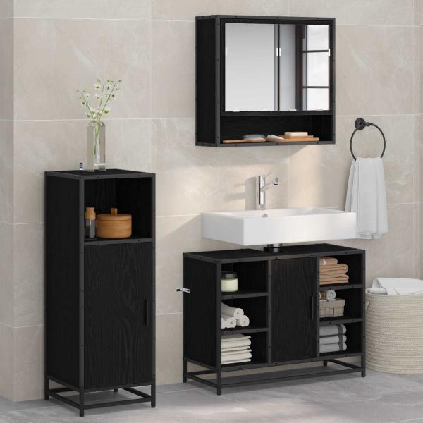 ARDEBO.de - Badezimmermöbel-Set 3 Stk. Schwarz Eichen-Optik Holzwerkstoff