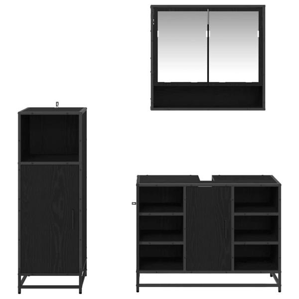 Badezimmermöbel-Set 3 Stk. Schwarz Eichen-Optik Holzwerkstoff