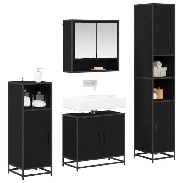 Badezimmermöbel-Set 4 stk. Schwarz Eichen-Optik