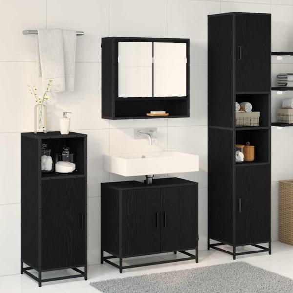 Badezimmermöbel-Set 4 stk. Schwarz Eichen-Optik
