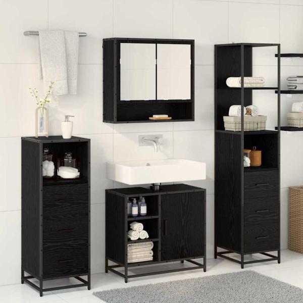 Badezimmermöbel-Set 3 stk. Schwarz Eichen-Optik