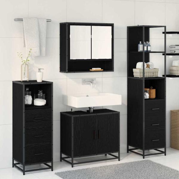 Badezimmermöbel-Set 4 stk. Schwarz Eichen-Optik 65 x 33 x 60 cm