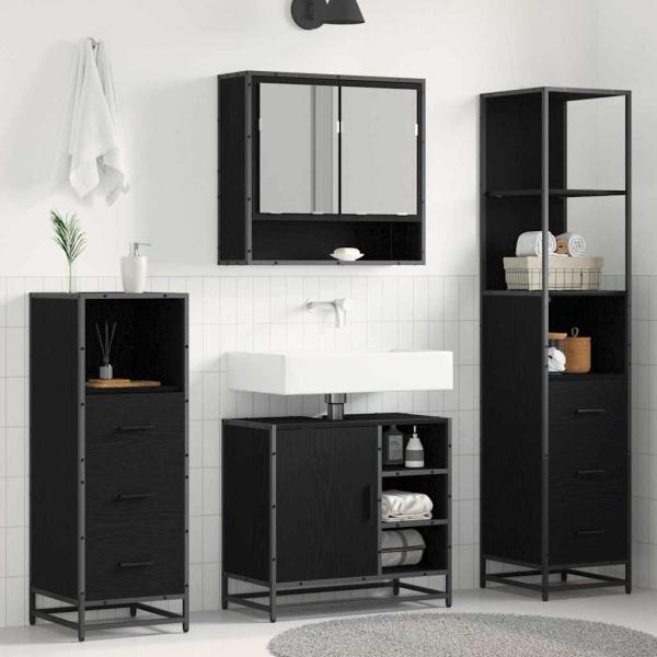 ARDEBO.de - Badezimmermöbel-Set 4 stk. Schwarz Eichen-Optik 65 x 33 x 60 cm