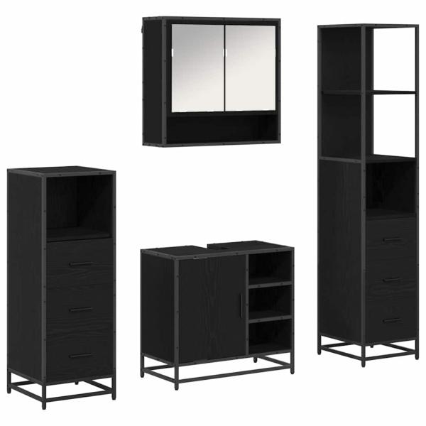 Badezimmermöbel-Set 4 stk. Schwarz Eichen-Optik 65 x 33 x 60 cm