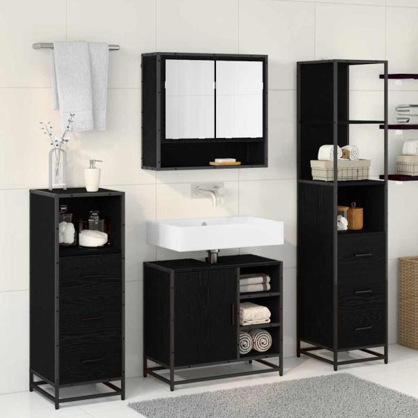 Badezimmermöbel-Set 4 stk. Schwarz Eichen-Optik 65 x 33 x 60 cm