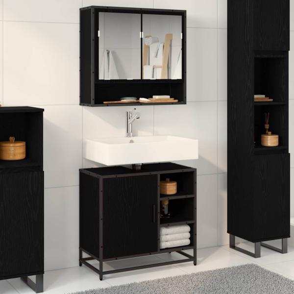 ARDEBO.de - Badezimmermöbel-Set 2 Stk. Schwarz Eichen-Optik Holzwerkstoff