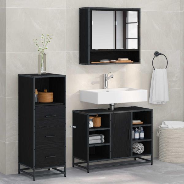 ARDEBO.de - Badezimmermöbel-Set 3 stk. Schwarz Eichen-Optik 80 x 33 x 60 cm
