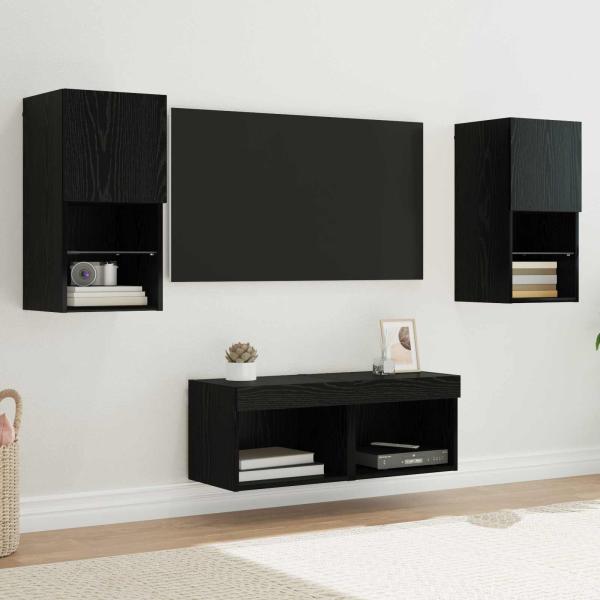 ARDEBO.de - TV-Wandregale 4 stk. Schwarz Eichen-Optik Holzwerkstoff