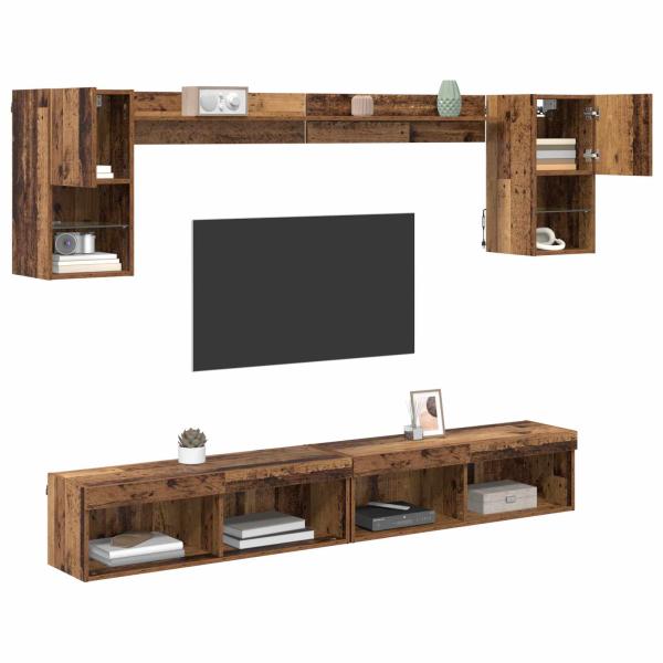 TV Wand Einheiten mit LED 6 stk. Altholz Holzwerkstoff