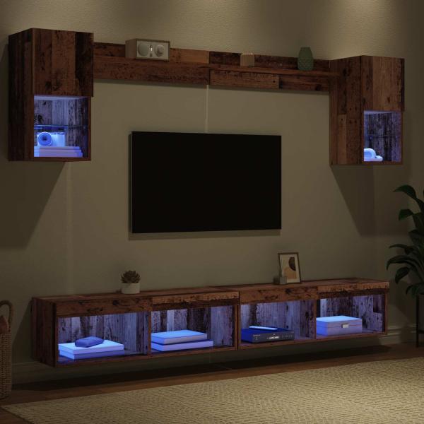 TV Wand Einheiten mit LED 6 stk. Altholz Holzwerkstoff